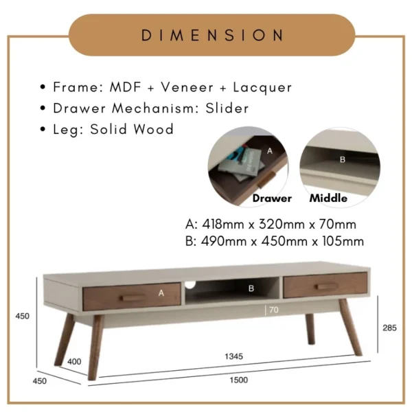 8b3947cda5e618de50adf41aa557316b.webp BAILEY TV Cabinet With Drawer L150cm W45cm H45cm