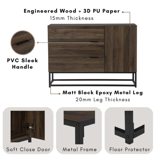 CAPRI Sideboard With Drawer L110cm W42cm H78cm