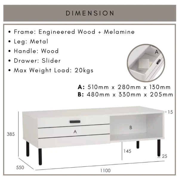 KOTKA Coffee Table With Drawer L110cm W55cm H38.5cm