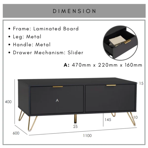 VOLOS Coffee Table With Drawer L110cm W60cm H40cm