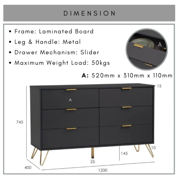 VOLOS Sideboard With Drawer L120cm W40cm H74.5cm