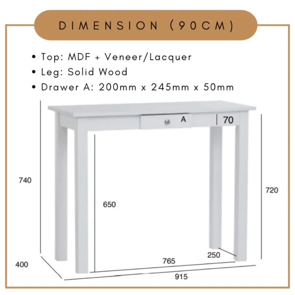 NANCY Console Table With Drawer L91.5cm W40cm H74cm
