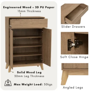HIRADO Shoe Cabinet With Drawer L80cm W34cm H117cm